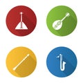 Musical instruments flat design long shadow glyph icons set Royalty Free Stock Photo