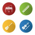 Musical instruments flat design long shadow glyph icons set Royalty Free Stock Photo