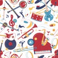 Musical instruments flat vector seamless pattern Royalty Free Stock Photo