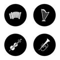 Musical instruments glyph icons set