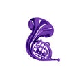 Musical violet instruments graphic template. French horn. Watercolor illustration Royalty Free Stock Photo