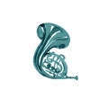 Musical instruments graphic template. Turquoise French horn. Watercolor illustration Royalty Free Stock Photo