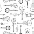 Musical instruments hand drawn outline seamless pattern Royalty Free Stock Photo