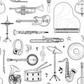Musical instruments hand drawn outline seamless pattern Royalty Free Stock Photo