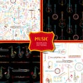 Musical instruments hand drawn outline seamless pattern set Royalty Free Stock Photo