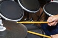Musical instruments, hobby and music concept - Close up of electronic drum kit Royalty Free Stock Photo