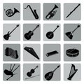 Musical instruments icon set. Folk, classical, jazz, ethnic, rock music symbols Royalty Free Stock Photo