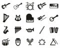 Musical Instruments Icons Black & White Set Big