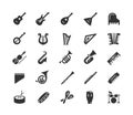 Musical instruments icons in glyph style