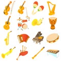 Musical instruments icons set, cartoon style Royalty Free Stock Photo