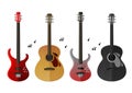 Musical instruments icons set. electric guitar and classical guitar isolated on white background Royalty Free Stock Photo