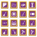 Musical instruments icons set purple Royalty Free Stock Photo