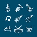 Musical instruments line icon, drums, grand piano, dulcimer, Barbitos, violin