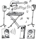 Musical instruments and loudspeakers doodles