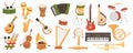 Musical instruments mega set in cartoon graphic design. Vector illustration Royalty Free Stock Photo