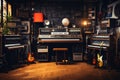 Musical instruments in a music studio. Vintage style. Music concept, Vintage music recording studio with amps and synthesizer, AI Royalty Free Stock Photo