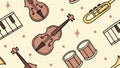 Musical Instruments and Notes Seamless Pattern Vector Art, vector design Generative AI Royalty Free Stock Photo