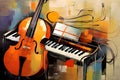 Musical instruments - piano, violin, cello. Digital painting Royalty Free Stock Photo