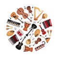 Musical Instruments Round Composition Design for Entertainment Performance Vector Template Royalty Free Stock Photo