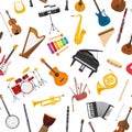 Musical instruments seamless pattern background.