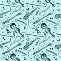 Musical instruments seamless pattern with hand drawn elements Royalty Free Stock Photo