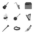 Musical instruments set icons in black style. Big collection of musical instruments Royalty Free Stock Photo