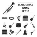 Musical instruments set icons in black style. Big collection of musical instruments vector symbol stock illustration Royalty Free Stock Photo