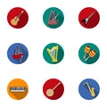 Musical instruments set icons in flat style. Big collection of musical instruments symbol Royalty Free Stock Photo