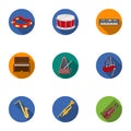 Musical instruments set icons in flat style. Big collection of musical instruments vector symbol stock illustration Royalty Free Stock Photo