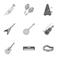 Musical instruments set icons in monochrome style. Big collection of musical instruments Royalty Free Stock Photo