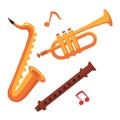 Musical instruments set on white with note signs Royalty Free Stock Photo