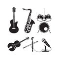 Musical instruments silhouettes microphone and acoustic art vector decoration Royalty Free Stock Photo
