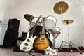 Musical instruments on stage, ready for gig. concept of live rock music