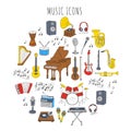 Musical instruments and symbols.