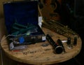 Musical instruments taken apart in practice space