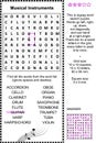 Musical instruments themed wordsearch puzzle