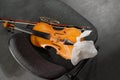 Musical instruments: violin and bow on the musicians chair Royalty Free Stock Photo