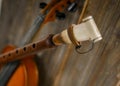 Musical instruments violin and duduk. Royalty Free Stock Photo