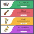 Musical instruments web banner templates set