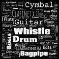 musical instruments word cloud, word cloud use for banner, painting, motivation, web-page, website background, t-shirt & shirt Royalty Free Stock Photo