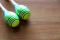 Set of colorful maracas on a wooden background. Music concept.