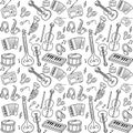 Seamless Musical Instruments Pattern â Hand Drawn Black and White Music Doodles Royalty Free Stock Photo