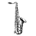 Musical Jazz Saxophone Sketch Hand Drawn Gravure Style