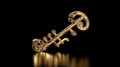 musical key with golden waves like musical equalizer or fairy key on black background