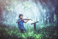 The musical: Little Asian child playing violin Royalty Free Stock Photo