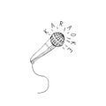 Musical microphone and the word karaoke on a white background in lineart style, illustration