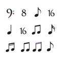 As eighth notes (quavers), sixteenth notes (semiquavers), and others, each Royalty Free Stock Photo