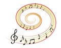 musical notation and treble clef on a rainbow stave in the shape of a spiral. Elegant design for logo, poster, banner.