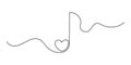 Musical note heart one line art,hand drawn continuous contour outline.Love music composition concept,minimalist romantic design, Royalty Free Stock Photo