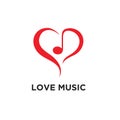 Musical note heart shape. red colour logo design